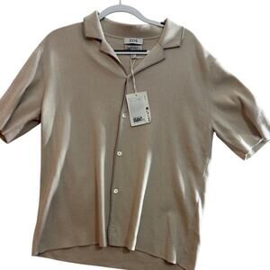 COS Knit Button Front Top Medium Beige Short Sleeve Cotton Minimalist Shirt NWT